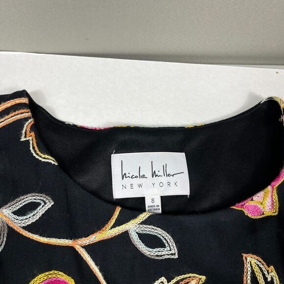 Nicole Miller Embroidered Maxi Dress Floral Side Zip Asymmetric Hem Party Size 8 - Picture 5 of 13